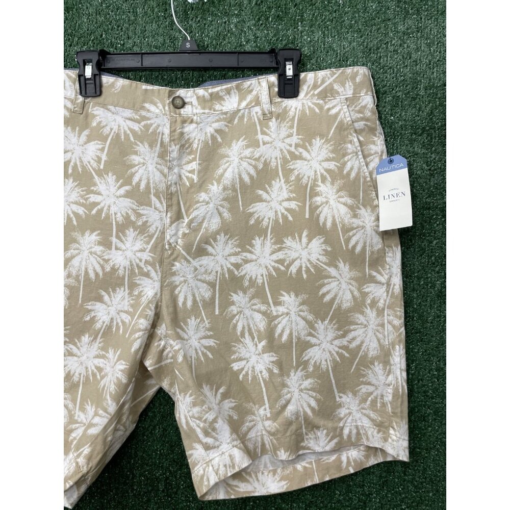 NAUTICA Beige Palm Trees Classic Fit Linen Blend Chino Shorts NWT 42W - Picture 2 of 10
